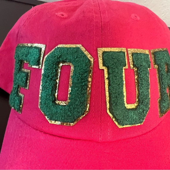 NEW Custom “Four” Hat with Chenille Letters Pink & Green - Picture 2 of 4
